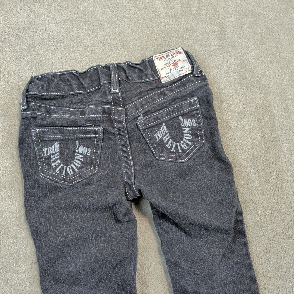 True Religion Geno Relaxed Slim Jeans Toddler Boys 3T Gray Contrast Stitch Y2K